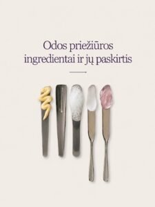 Odos priežiūros ingredientai ant metalinių mentelių