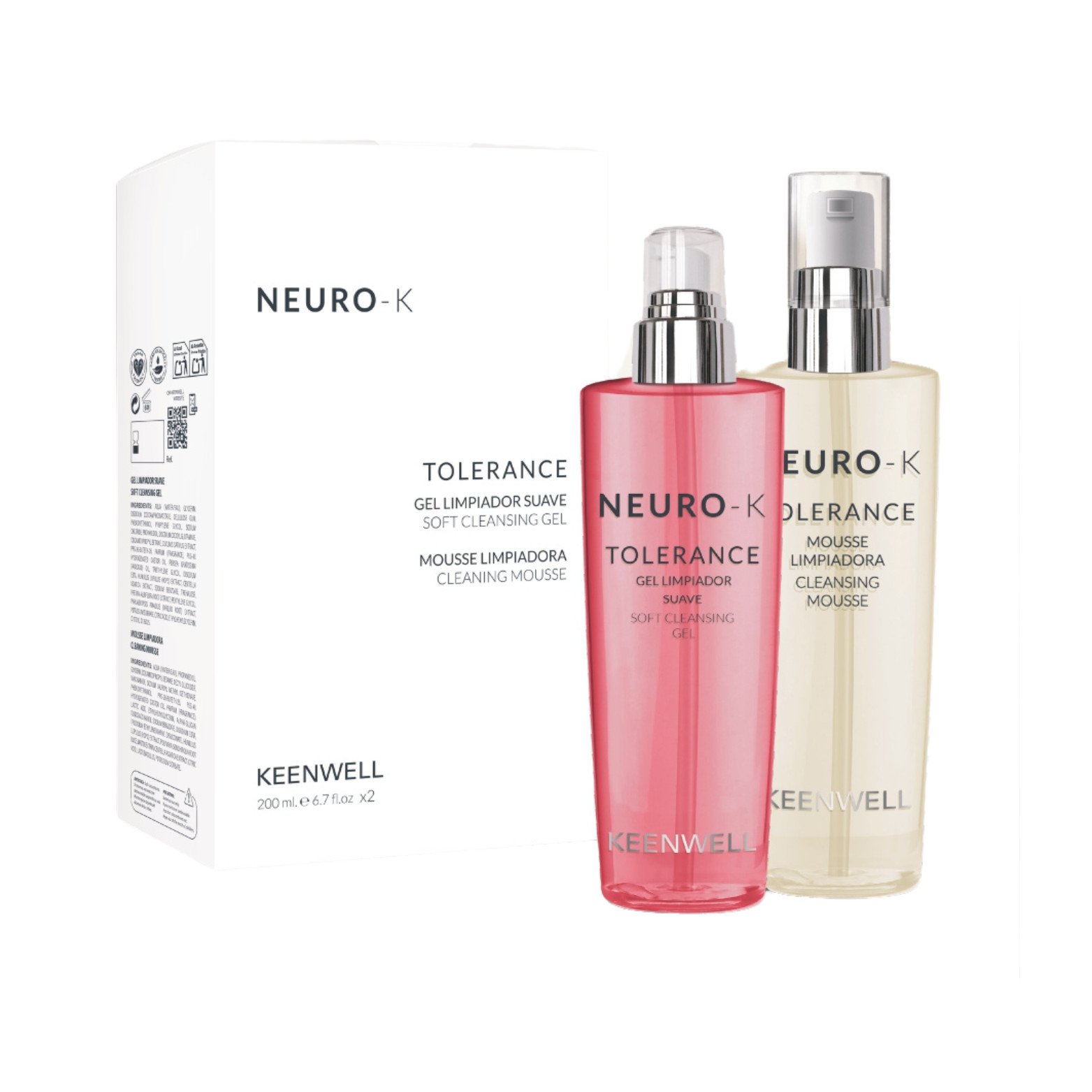 keenwell-neuro-k-tolerance-cleansing-gel-200ml-essence-200ml-pack.jpg KEENWELL NEURO-K RINKINYS JAUTRIOS ODOS PRIEŽIŪRAI (ŠVELNUS VALOMASIS GELIS 200 ML + VALOMOSIOS PUTOS 200 ML) - Image 1