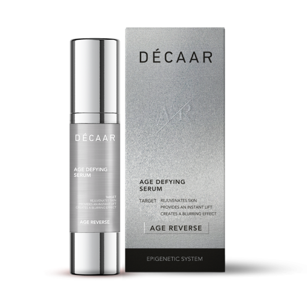 DÉCAAR Age Defying serumo pakuotė ir buteliukas